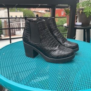 Krush Black Pleather Heeled Rain Booties - Fits 7